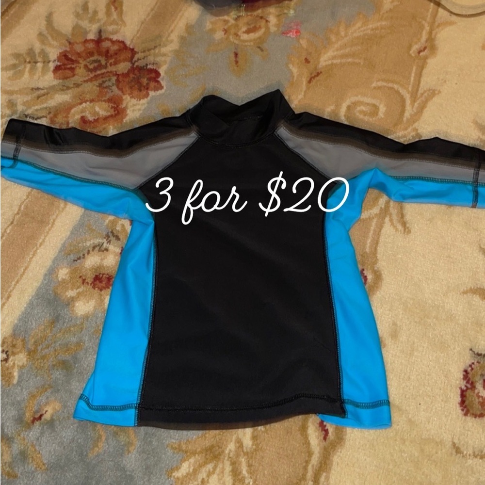 Cherokee black, grey and blue turquoise swim shirt XS 4/5.  3itemsfor$20